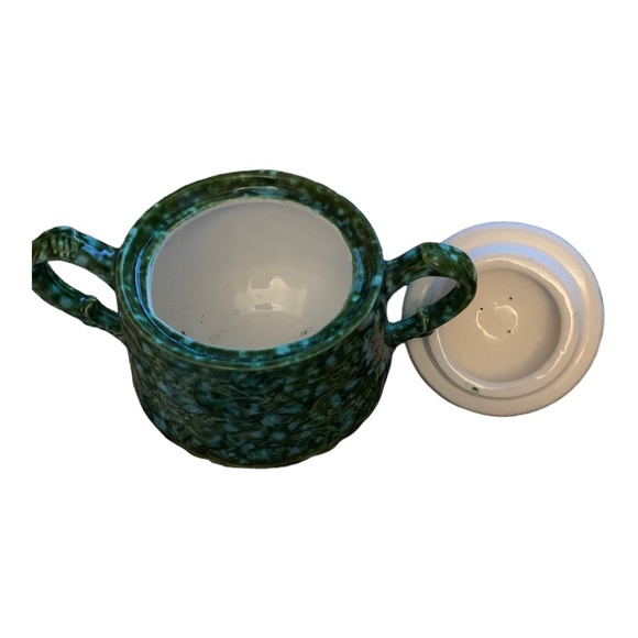Vintage Green Forest with Turquoise Sugar Bowl w lid by A.S. 1971 - Rare - Picture 2 of 3